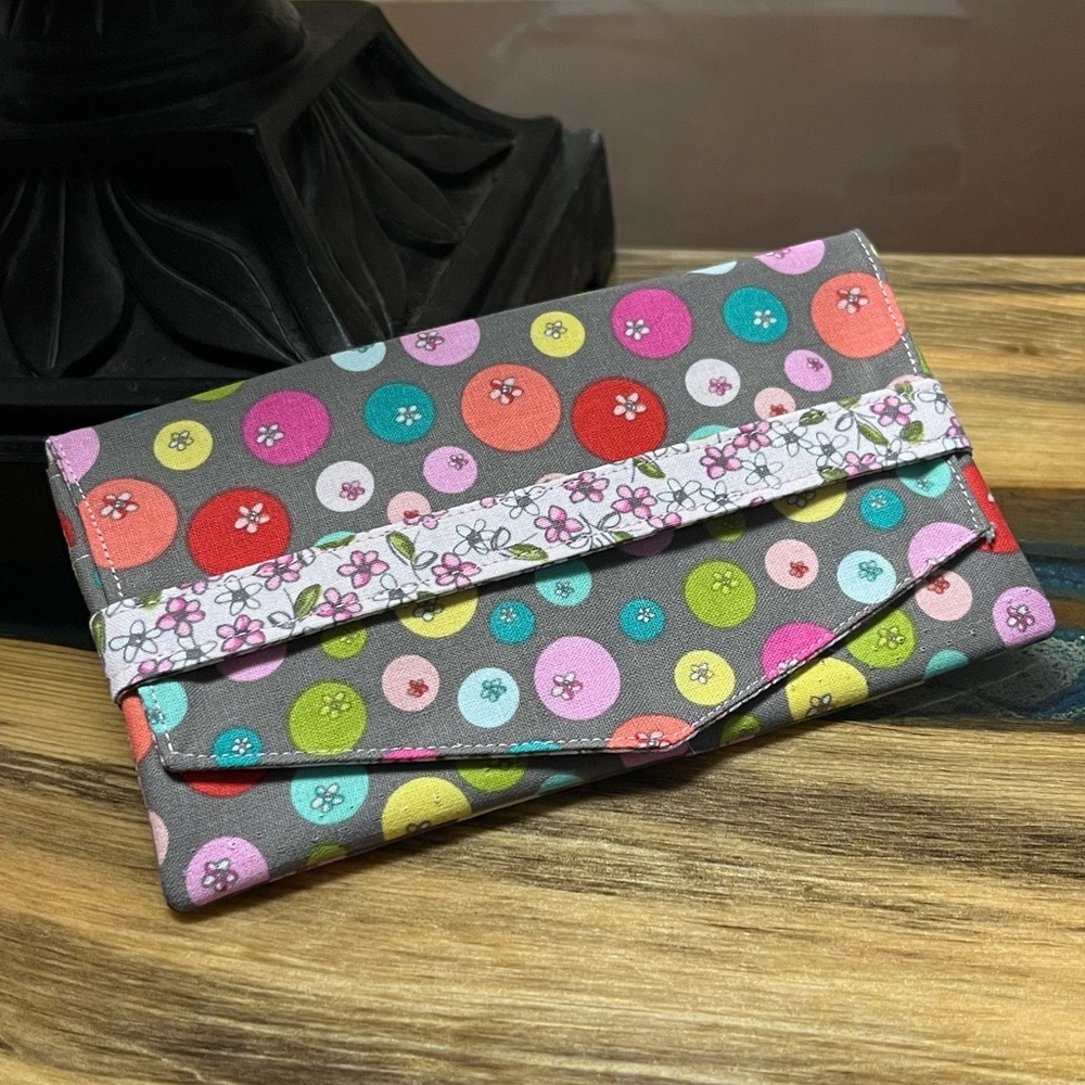 Multi Dots Flowers Cash Envelope/Receipt holder Fabric Handmade Wallet